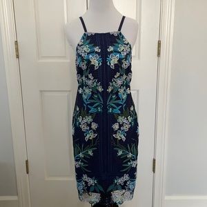 Etcetera navy embroidered floral overlay dress